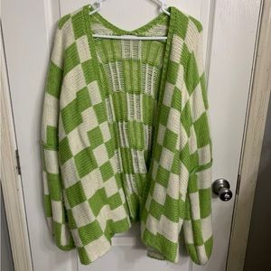Oversized checkered sweater cardigan